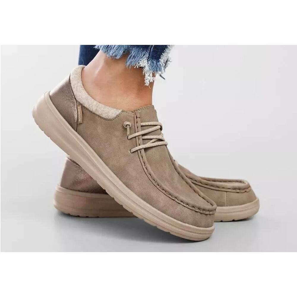 Heydude polly tan little gold shoes womens 8